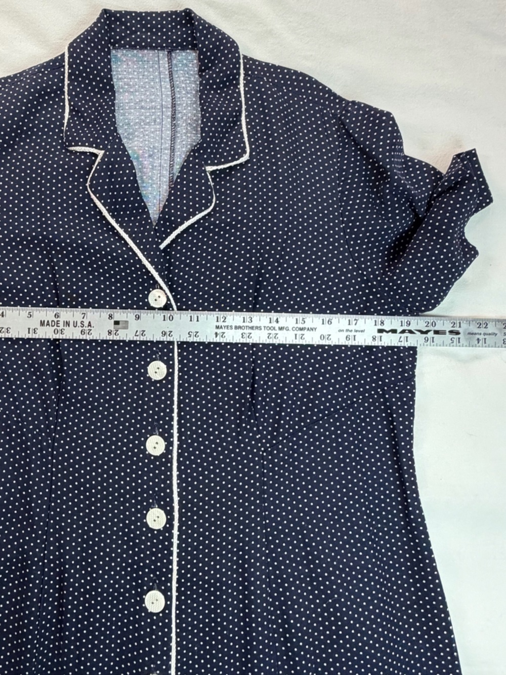 Vintage 1950’s Navy Polka Dot Button-Front Shirtwaist Midi Length Dress Medium - Picture 6 of 7